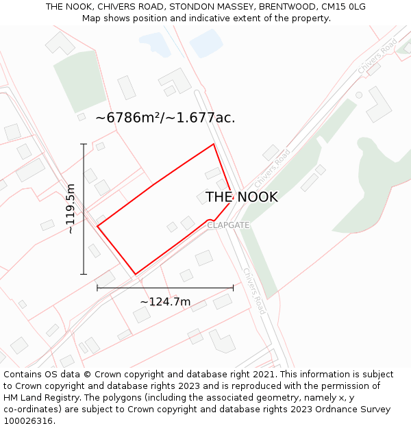 THE NOOK, CHIVERS ROAD, STONDON MASSEY, BRENTWOOD, CM15 0LG: Plot and title map