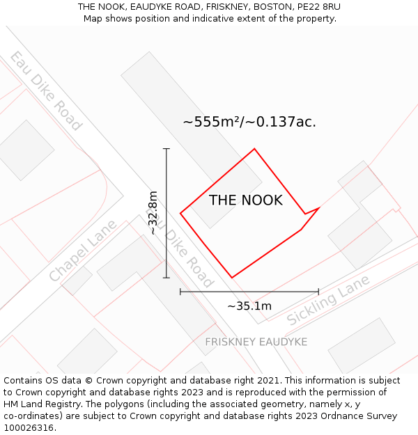 THE NOOK, EAUDYKE ROAD, FRISKNEY, BOSTON, PE22 8RU: Plot and title map