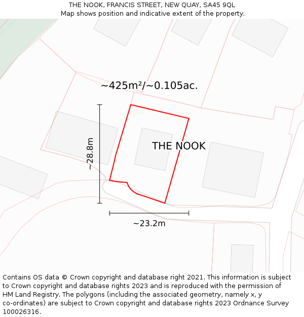 THE NOOK, FRANCIS STREET, NEW QUAY, SA45 9QL: Plot and title map