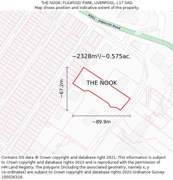 THE NOOK, FULWOOD PARK, LIVERPOOL, L17 5AG: Plot and title map