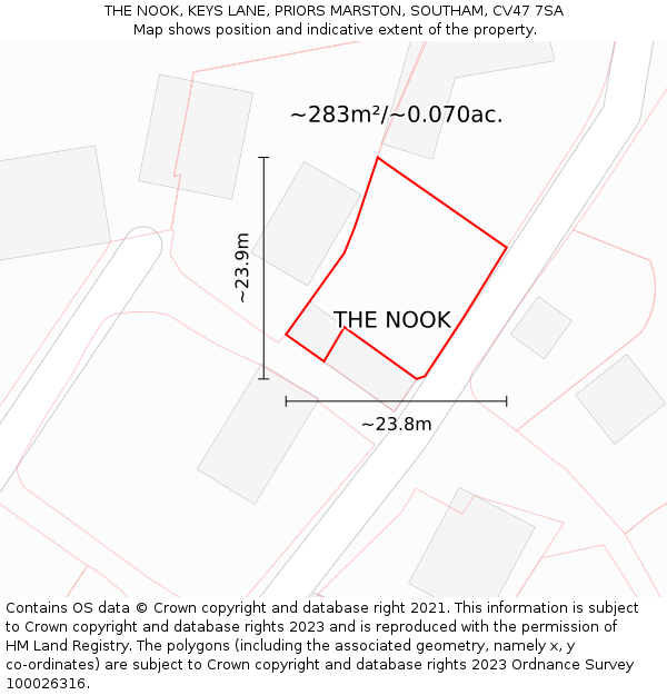 THE NOOK, KEYS LANE, PRIORS MARSTON, SOUTHAM, CV47 7SA: Plot and title map