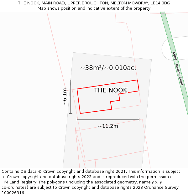 THE NOOK, MAIN ROAD, UPPER BROUGHTON, MELTON MOWBRAY, LE14 3BG: Plot and title map