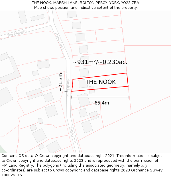 THE NOOK, MARSH LANE, BOLTON PERCY, YORK, YO23 7BA: Plot and title map