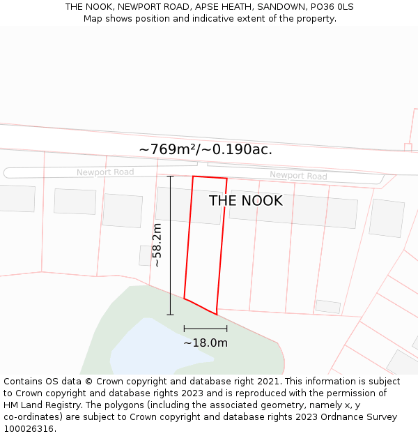 THE NOOK, NEWPORT ROAD, APSE HEATH, SANDOWN, PO36 0LS: Plot and title map