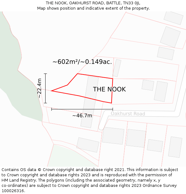 THE NOOK, OAKHURST ROAD, BATTLE, TN33 0JL: Plot and title map