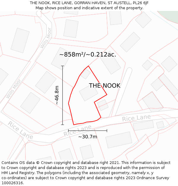 THE NOOK, RICE LANE, GORRAN HAVEN, ST AUSTELL, PL26 6JF: Plot and title map
