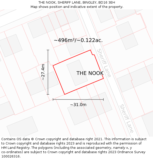 THE NOOK, SHERIFF LANE, BINGLEY, BD16 3EH: Plot and title map