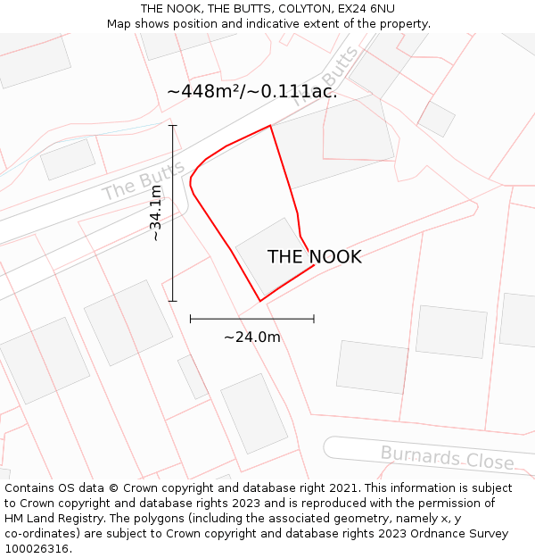 THE NOOK, THE BUTTS, COLYTON, EX24 6NU: Plot and title map