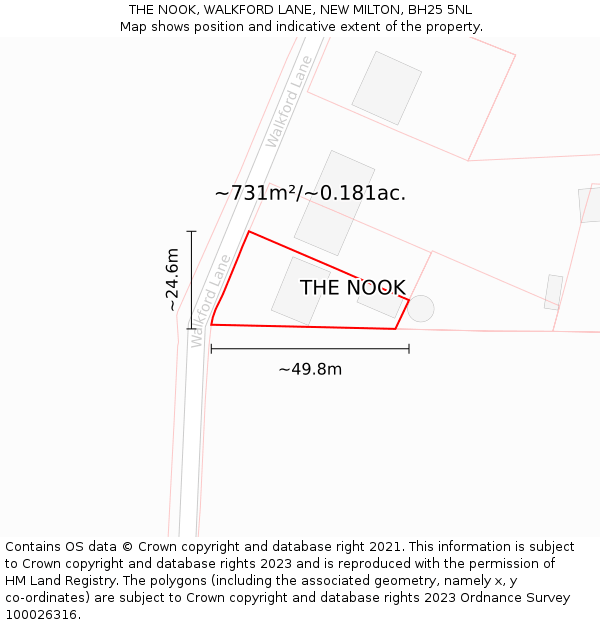 THE NOOK, WALKFORD LANE, NEW MILTON, BH25 5NL: Plot and title map