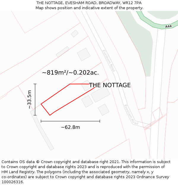 THE NOTTAGE, EVESHAM ROAD, BROADWAY, WR12 7PA: Plot and title map