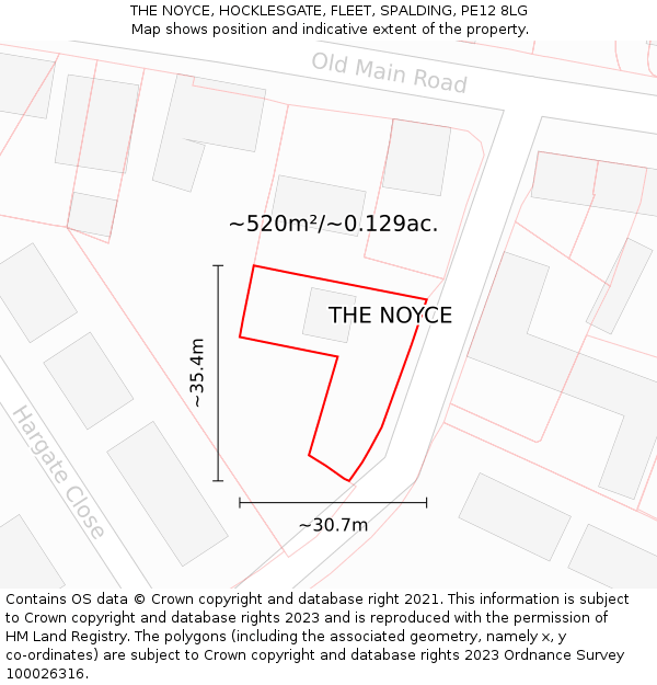 THE NOYCE, HOCKLESGATE, FLEET, SPALDING, PE12 8LG: Plot and title map