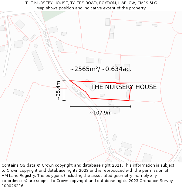 THE NURSERY HOUSE, TYLERS ROAD, ROYDON, HARLOW, CM19 5LG: Plot and title map