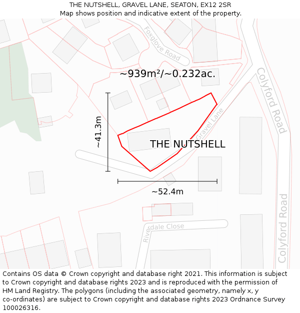 THE NUTSHELL, GRAVEL LANE, SEATON, EX12 2SR: Plot and title map