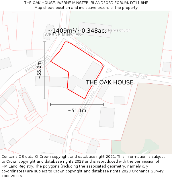 THE OAK HOUSE, IWERNE MINSTER, BLANDFORD FORUM, DT11 8NF: Plot and title map