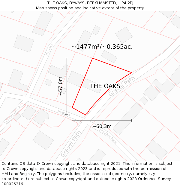 THE OAKS, BYWAYS, BERKHAMSTED, HP4 2PJ: Plot and title map