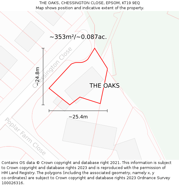 THE OAKS, CHESSINGTON CLOSE, EPSOM, KT19 9EQ: Plot and title map