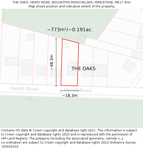 THE OAKS, HEATH ROAD, BOUGHTON MONCHELSEA, MAIDSTONE, ME17 4HU: Plot and title map