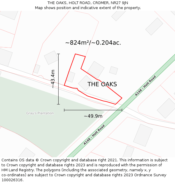 THE OAKS, HOLT ROAD, CROMER, NR27 9JN: Plot and title map