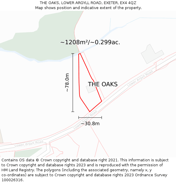 THE OAKS, LOWER ARGYLL ROAD, EXETER, EX4 4QZ: Plot and title map