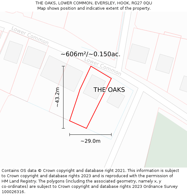 THE OAKS, LOWER COMMON, EVERSLEY, HOOK, RG27 0QU: Plot and title map