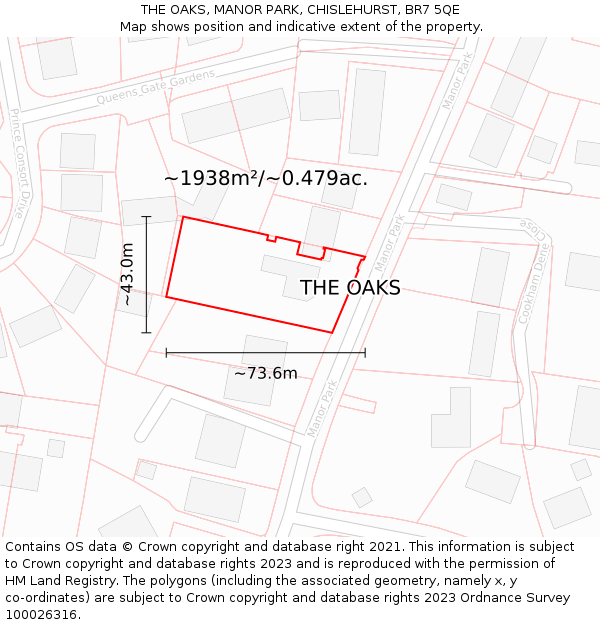 THE OAKS, MANOR PARK, CHISLEHURST, BR7 5QE: Plot and title map