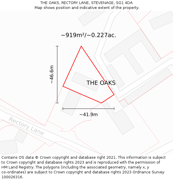 THE OAKS, RECTORY LANE, STEVENAGE, SG1 4DA: Plot and title map