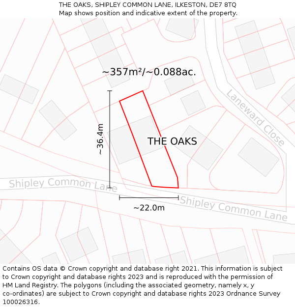 THE OAKS, SHIPLEY COMMON LANE, ILKESTON, DE7 8TQ: Plot and title map