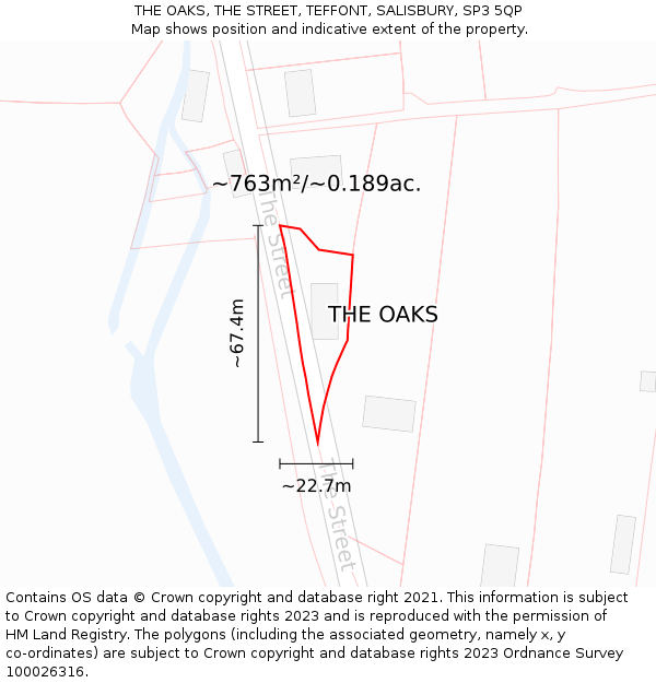 THE OAKS, THE STREET, TEFFONT, SALISBURY, SP3 5QP: Plot and title map