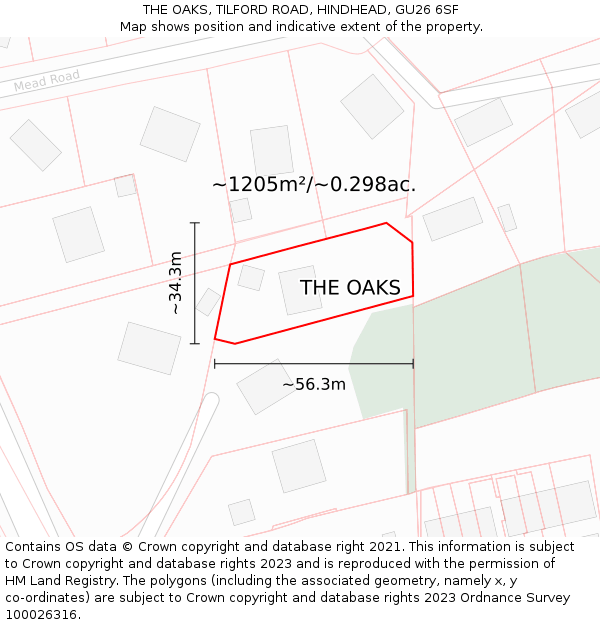 THE OAKS, TILFORD ROAD, HINDHEAD, GU26 6SF: Plot and title map