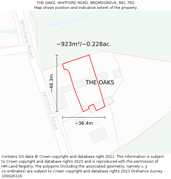 THE OAKS, WHITFORD ROAD, BROMSGROVE, B61 7ED: Plot and title map