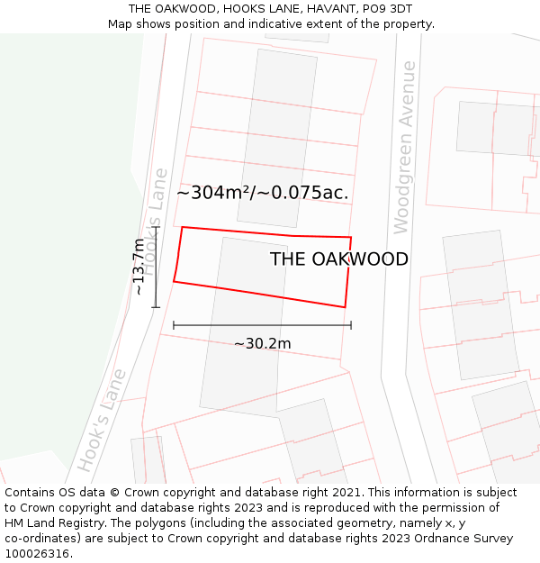THE OAKWOOD, HOOKS LANE, HAVANT, PO9 3DT: Plot and title map