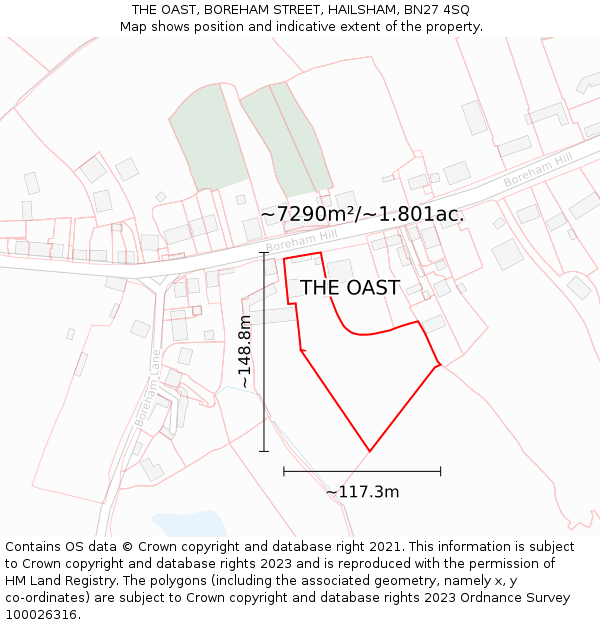 THE OAST, BOREHAM STREET, HAILSHAM, BN27 4SQ: Plot and title map