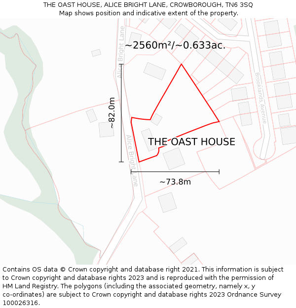 THE OAST HOUSE, ALICE BRIGHT LANE, CROWBOROUGH, TN6 3SQ: Plot and title map