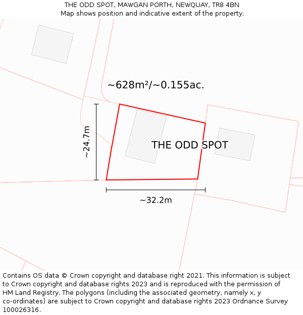 THE ODD SPOT, MAWGAN PORTH, NEWQUAY, TR8 4BN: Plot and title map