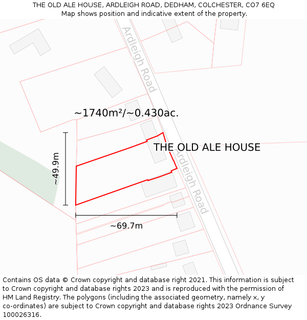 THE OLD ALE HOUSE, ARDLEIGH ROAD, DEDHAM, COLCHESTER, CO7 6EQ: Plot and title map