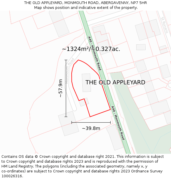 THE OLD APPLEYARD, MONMOUTH ROAD, ABERGAVENNY, NP7 5HR: Plot and title map