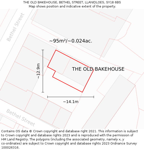 THE OLD BAKEHOUSE, BETHEL STREET, LLANIDLOES, SY18 6BS: Plot and title map