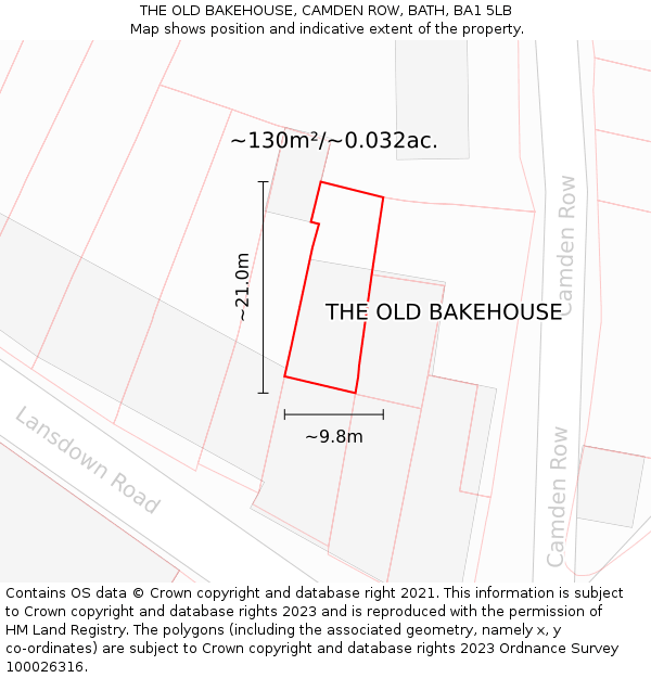 THE OLD BAKEHOUSE, CAMDEN ROW, BATH, BA1 5LB: Plot and title map