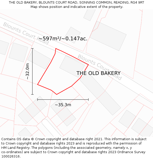 THE OLD BAKERY, BLOUNTS COURT ROAD, SONNING COMMON, READING, RG4 9RT: Plot and title map