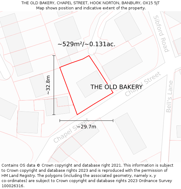 THE OLD BAKERY, CHAPEL STREET, HOOK NORTON, BANBURY, OX15 5JT: Plot and title map