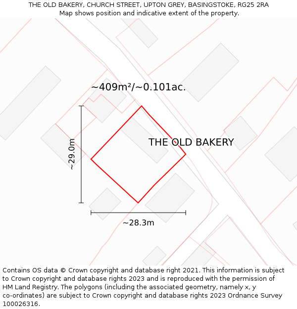 THE OLD BAKERY, CHURCH STREET, UPTON GREY, BASINGSTOKE, RG25 2RA: Plot and title map