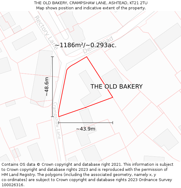 THE OLD BAKERY, CRAMPSHAW LANE, ASHTEAD, KT21 2TU: Plot and title map