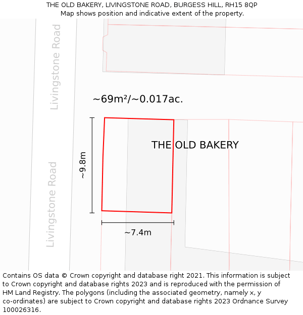 THE OLD BAKERY, LIVINGSTONE ROAD, BURGESS HILL, RH15 8QP: Plot and title map