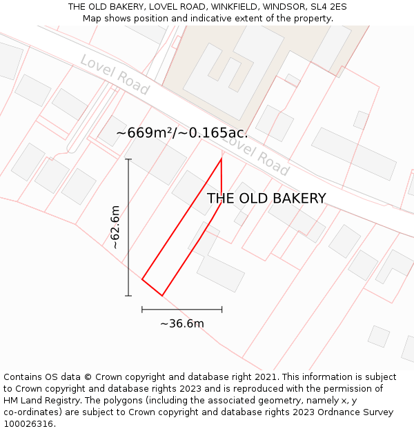 THE OLD BAKERY, LOVEL ROAD, WINKFIELD, WINDSOR, SL4 2ES: Plot and title map