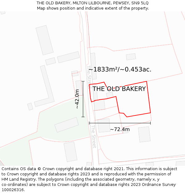 THE OLD BAKERY, MILTON LILBOURNE, PEWSEY, SN9 5LQ: Plot and title map