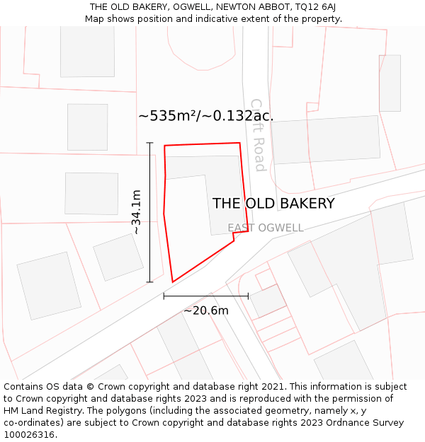 THE OLD BAKERY, OGWELL, NEWTON ABBOT, TQ12 6AJ: Plot and title map