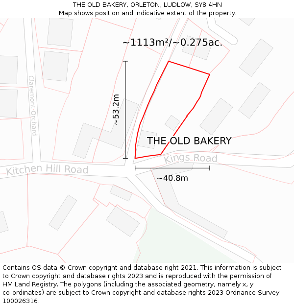 THE OLD BAKERY, ORLETON, LUDLOW, SY8 4HN: Plot and title map