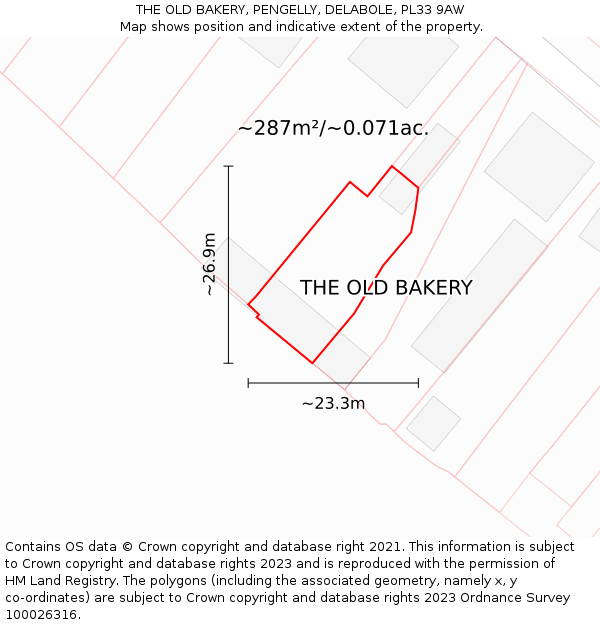 THE OLD BAKERY, PENGELLY, DELABOLE, PL33 9AW: Plot and title map