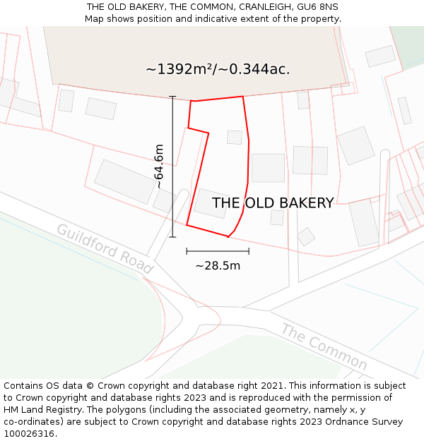 THE OLD BAKERY, THE COMMON, CRANLEIGH, GU6 8NS: Plot and title map