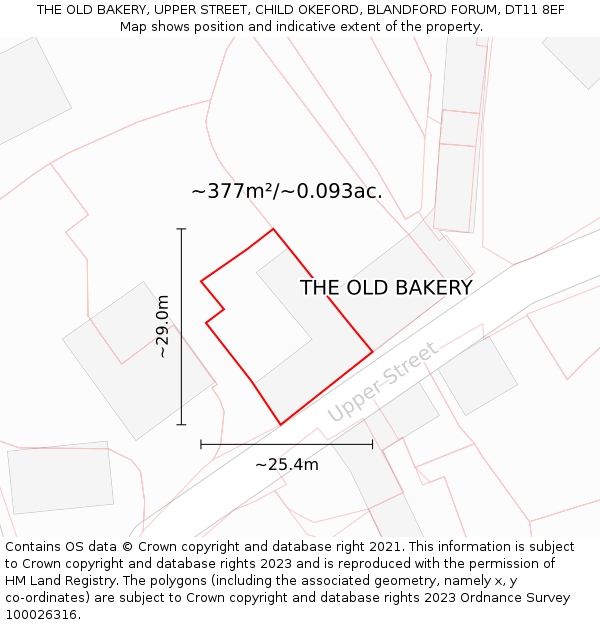THE OLD BAKERY, UPPER STREET, CHILD OKEFORD, BLANDFORD FORUM, DT11 8EF: Plot and title map